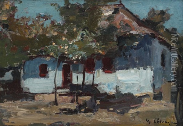 Casa Taraneasca Din Targoviste Oil Painting - Gheorghe Petrascu