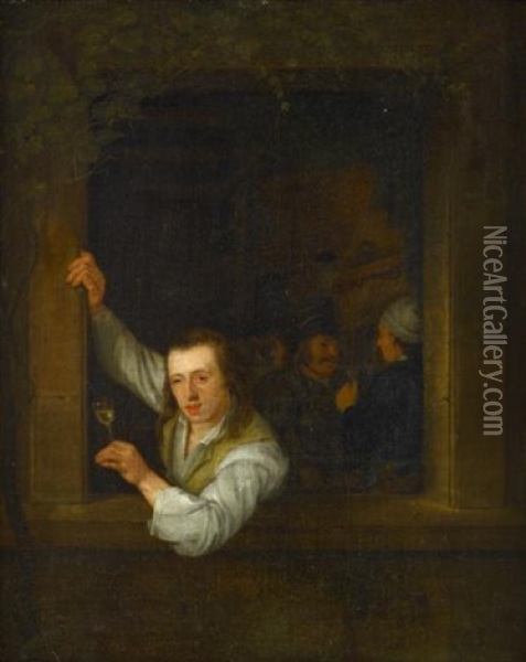Gentleman With A Drink At A Casement Oil Painting - Jean-Baptiste Scheffer