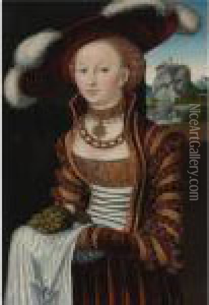 Portrait Of A Young Lady Holding Grapes And Apples Oil Painting - Lucas The Elder Cranach