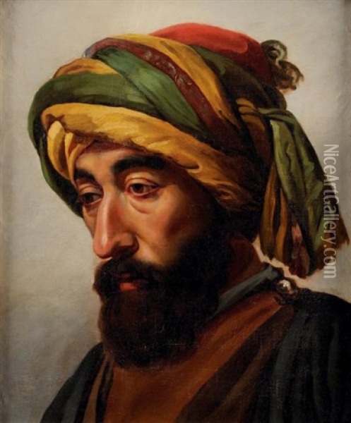 Portrait D'homme Au Turban Oil Painting - Auguste Jean Baptiste Vinchon