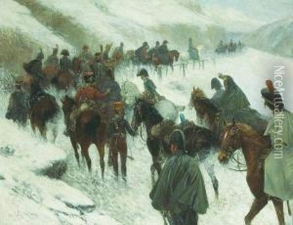 Napoleon Leading His Troops Through Theguadarrama Mountains Oil Painting - Jan van Chelminski