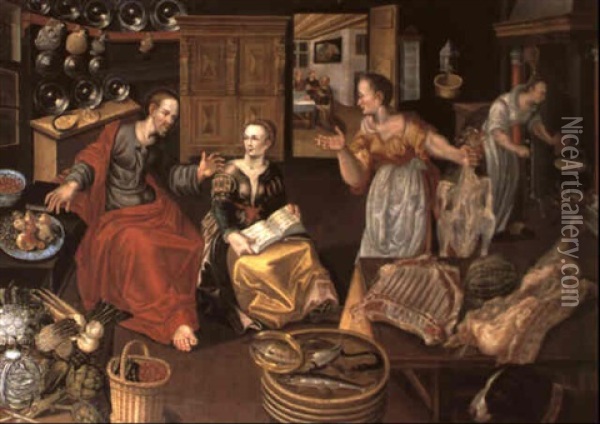 Christus Im Hause Von Maria Und Martha Oil Painting - Joost Goemare