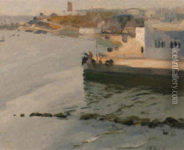Vue De Rabat Par Le Port De Sale Oil Painting - Elie Anatole Pavil