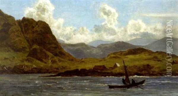 Mountainous Coast With Sailing Dory Oil Painting - Alexander Ferdinand Wust