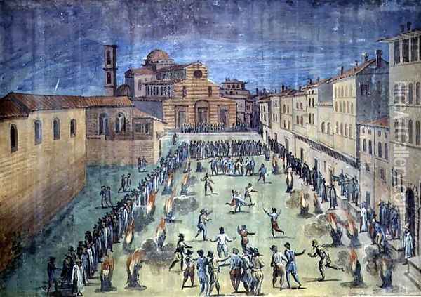 A public festival in the Piazza Santo Spirito, Florence, 1555 Oil Painting - Giovanni Stradano