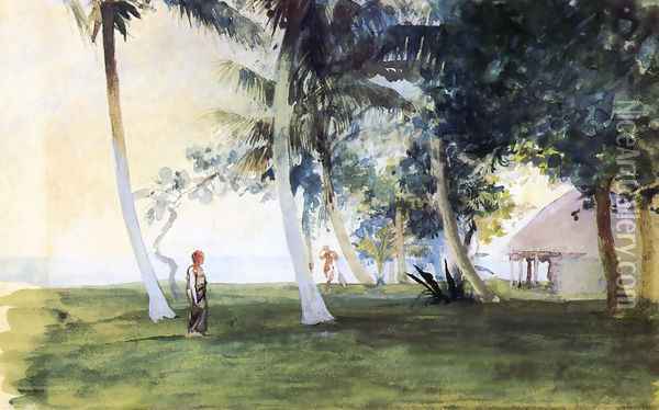 At Dawn In Front Of Our House At Vaiala Upolu Samoa Oil Painting - John La Farge