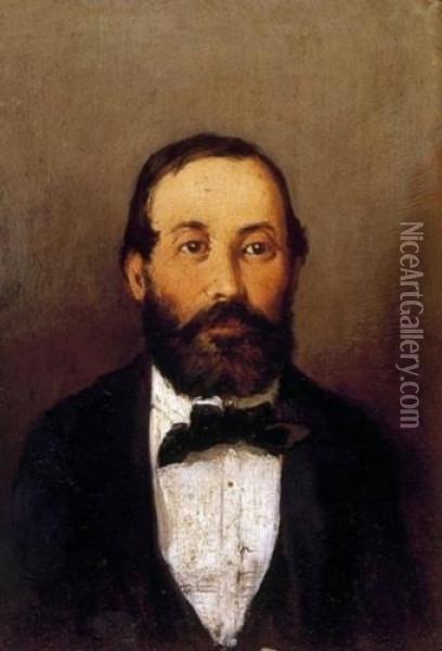 Portrait Of A Man, About 1880 Oil Painting - Geza Meszoly