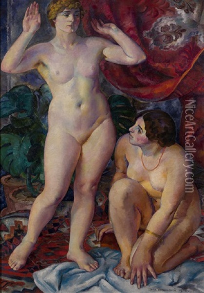 Two Female Figures (venus) Oil Painting - Ignati Ignatevich Nivinsky