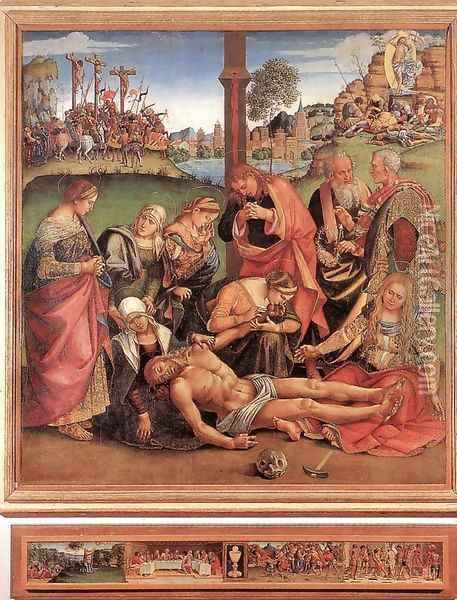 Lamentation over the Dead Christ (with predella) Oil Painting - Luca Signorelli