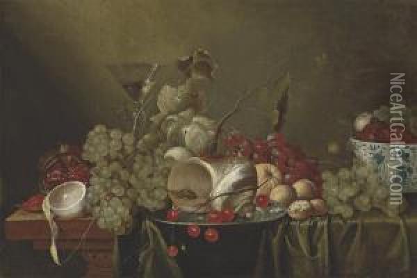 Cherries And A Conch Shell On A Silver Platter Oil Painting - Jan Pauwel Gillemans The Elder
