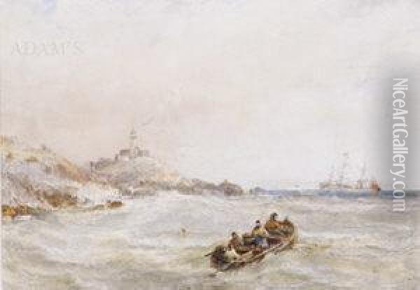 Rowing Boat In Heavy Waters Oil Painting - Edwin Hayes