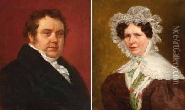 Double Portrait De Monsieur Joseph Albert Libert Et Angelica Vander Straeten Oil Painting - Charles Picque