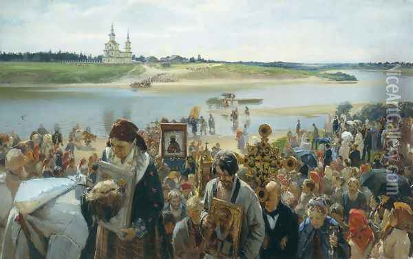 A Religious Procession Oil Painting - Illarion Mikhailovich Prianishnikov