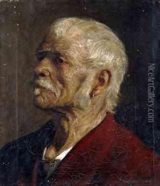 Head And Shoulderportrait Study Of An Elderly Gentleman Oil Painting - Jean Joseph Delvin