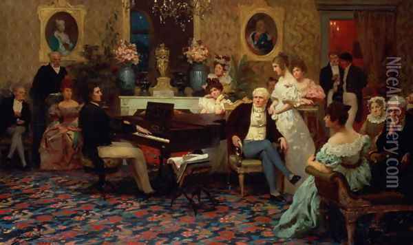 Chopin Playing the Piano in Prince Radziwills Salon, 1887 Oil Painting - Henryk Siemieradzki