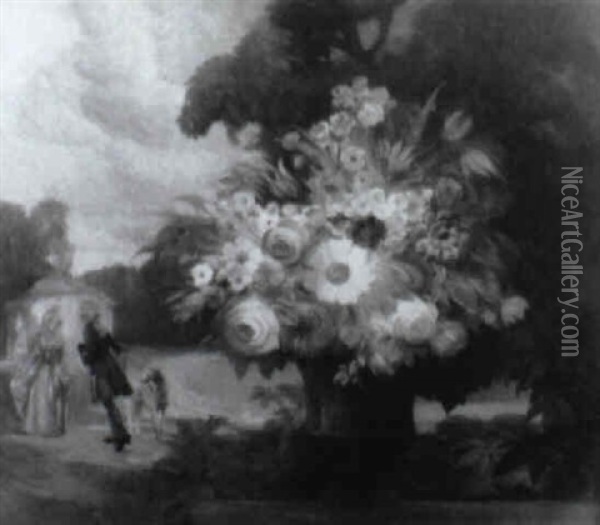 Romantic Scene With A Couple And A Bouquet Oil Painting - Fernand Maximilien De Chambord