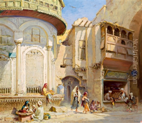 Strasenszene In Cairo Oil Painting - Frans Wilhelm Odelmark