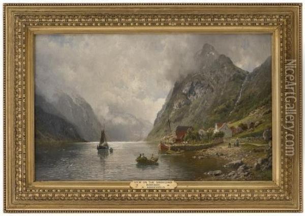 Fjordlandscape With People Oil Painting - Anders Monsen Askevold