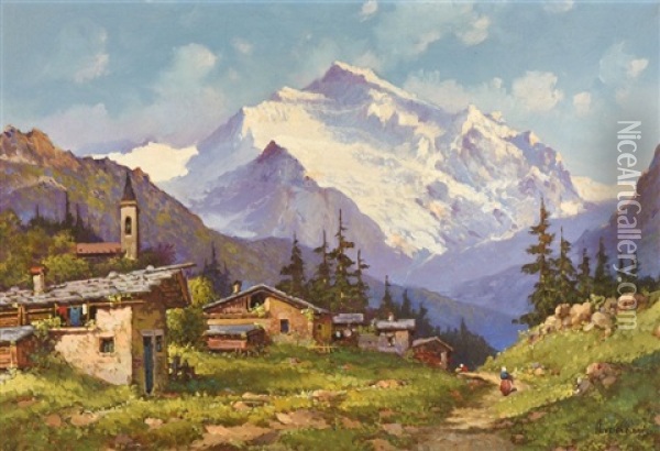 Paysage Dans Les Alpes, Vue Du Mont-blanc Oil Painting - Romolo Liverani