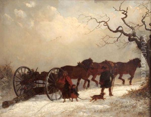 Winter Scene With Figures And Timber Cart Oil Painting - Thomas Smythe