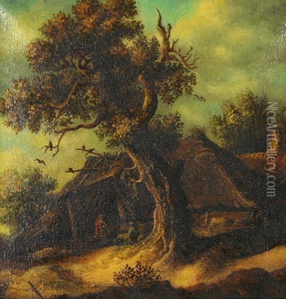 Cottage With Peasants Oil Painting - Jan van Goyen