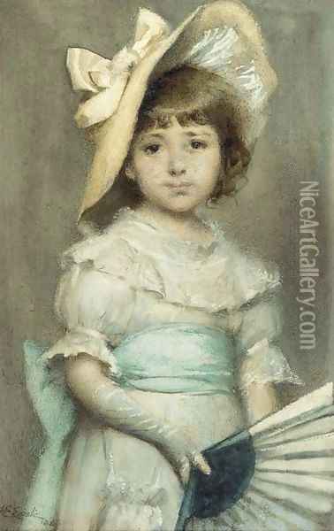Portrait of a young girl with a fan Oil Painting - Alfred Edward Emslie