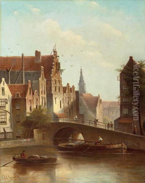 View Of Amsterdam. Oil Painting - Jan Jacob Coenraad Spohler