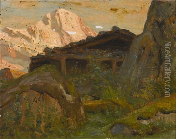 Hutte Mit Bergpanorama Oil Painting - Albert Henri John Gos