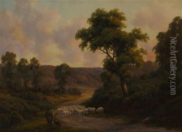 A Devonshire Lane, England Oil Painting - Henry Harold Vickers