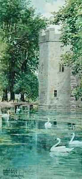 The Moat and Bishops Palace Wells Cathedral Oil Painting - Walter Crane