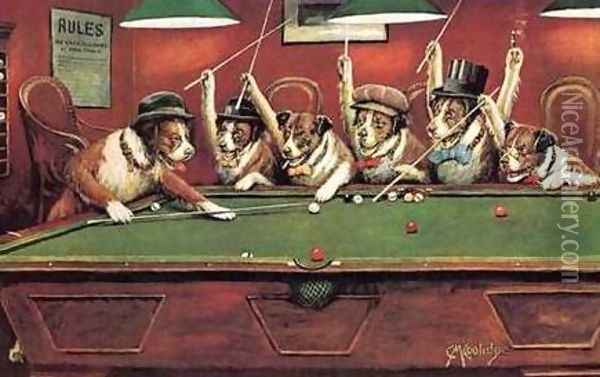 Dogs Playing Pool Oil Painting - Cassius Marcellus Coolidge