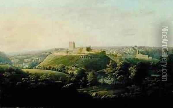 An Extensive View Of Richmond Yorkshire Oil Painting - George Cuitt