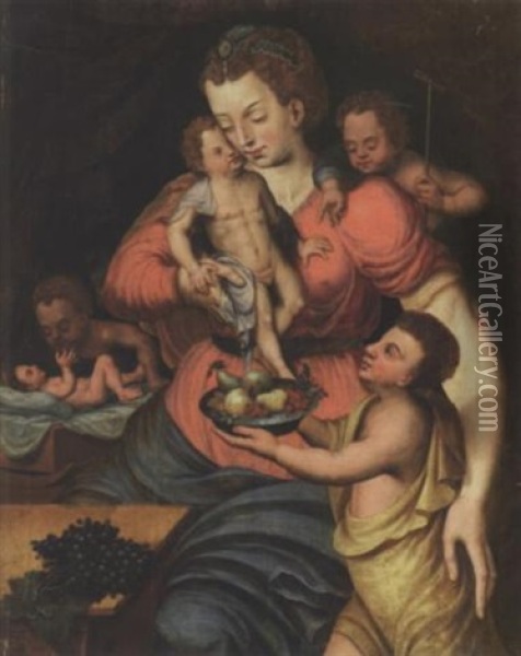 Caritas Oil Painting - Jan Mathys Metsys (Massys) the Younger