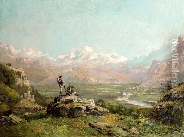 Chasseurs Alpins En Randonnee Oil Painting - Theodore Levigne