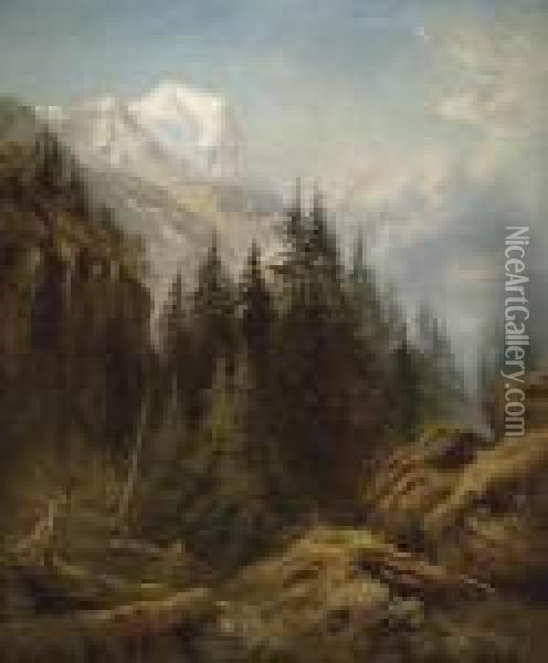 The Wetterhorn From Above Rosenlaui Oil Painting - Benjamin Williams Leader