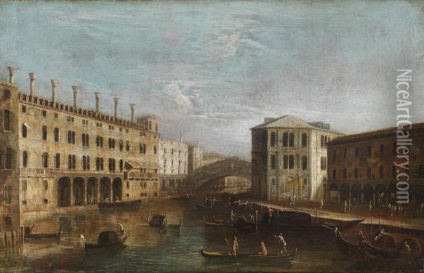 Venetian Veduta With A View Of The Canalgrande Oil Painting - Apollonio Domenichini