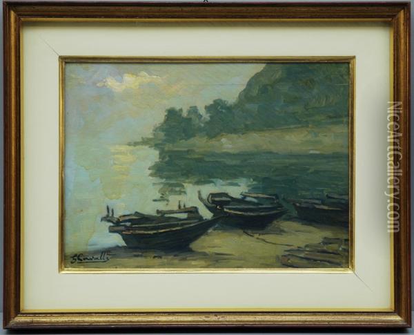Barche Sulla Spiaggia Oil Painting - Giovanni Cavalli