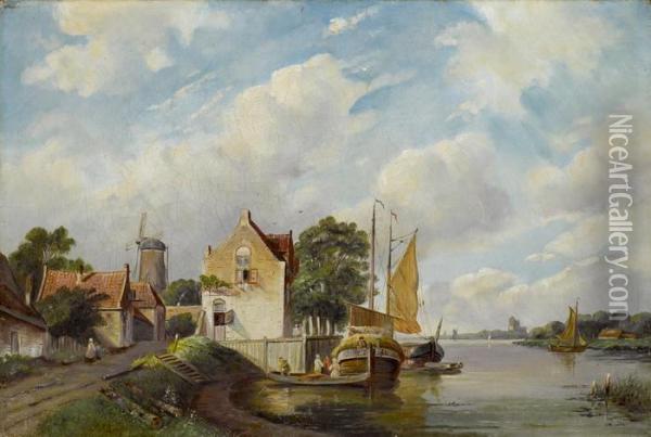 Hafen Eines Hollandischen Stadtchens Oil Painting - Jan Jacob Coenraad Spohler
