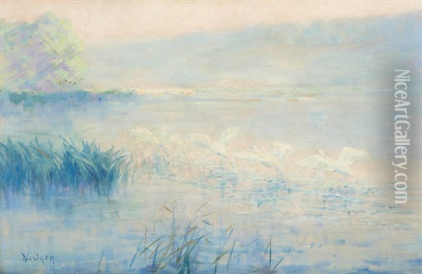 Le Reveil Des Cygnes Oil Painting - Eugene Verdyen