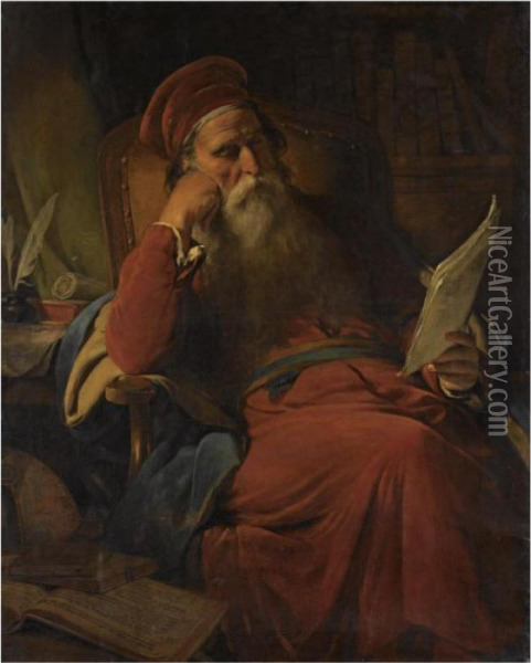 Gelehrter In Seiner Studierstube (scholar In His Study) Oil Painting - Friedrich Ritter von Amerling