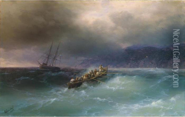 Storm Over The Black Sea Oil Painting - Ivan Konstantinovich Aivazovsky