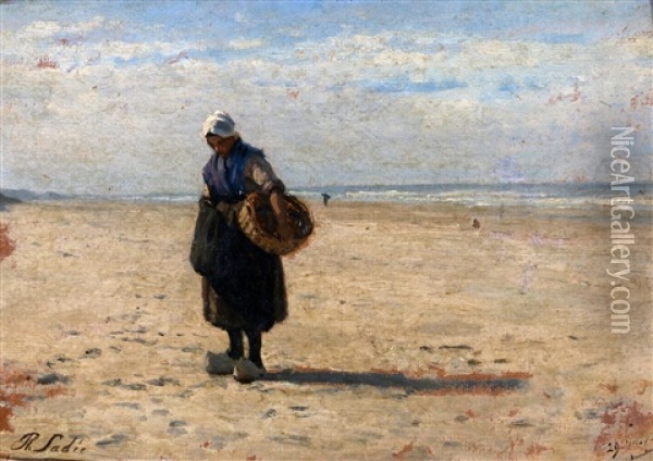 Strandgezicht Met Vissersvrouw Oil Painting - Philip Lodewijk Jacob Frederik Sadee