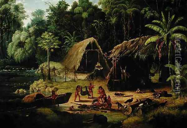 Carib Village British Guyana Oil Painting - W.S. Hedges