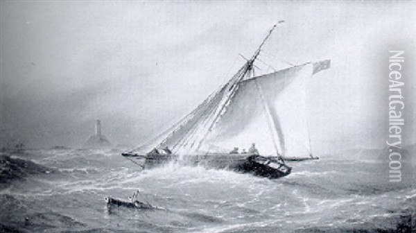 A Trinity House Cutter Approaching A Lighthouse Carrying The Relief Keepers Oil Painting - Isaac Walter Jenner