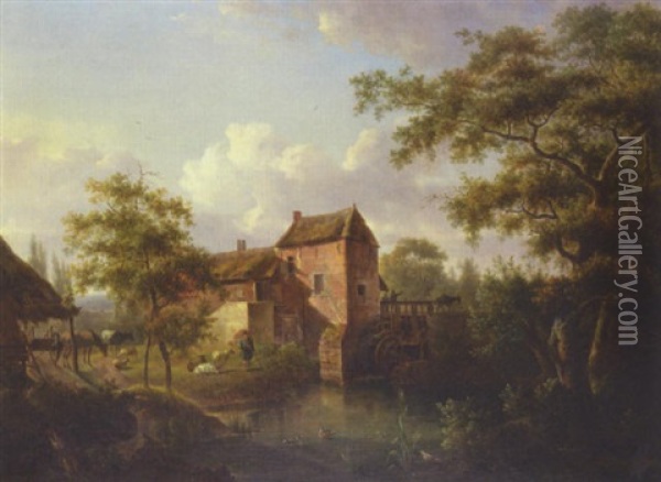 Landscape With Mill Oil Painting - Julien Joseph Ducorron