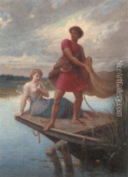 A Fisherman And A Companion Oil Painting - Henri Pierre Picou