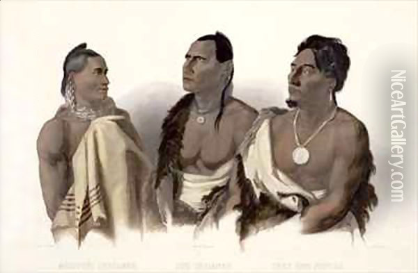A Missouri Indian, an Oto Indian and the Chief of the Puncas Oil Painting - Karl Bodmer