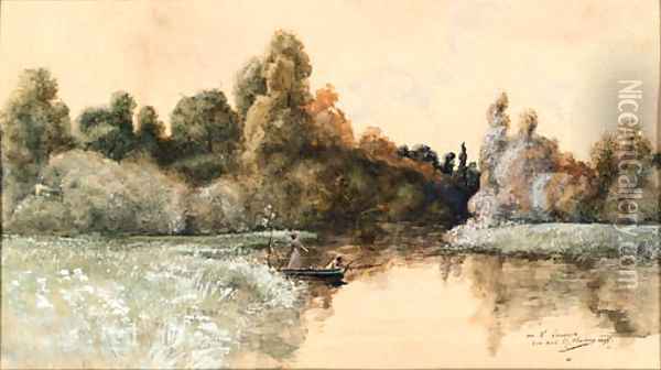 Fishing on the river Oil Painting - Georges Jules Victor Clairin