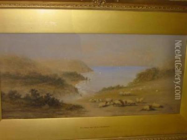 Coastal Scene With Sheep In The Foreground Oil Painting - George Lowthian Hall