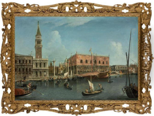 The Molo, Venice, With The 
Zecca, The Libreria, The Piazzetta Withthe Campanile, The Palazzo 
Ducale, The Bridge Of Sighs And Theprigoni Oil Painting - Michele Marieschi